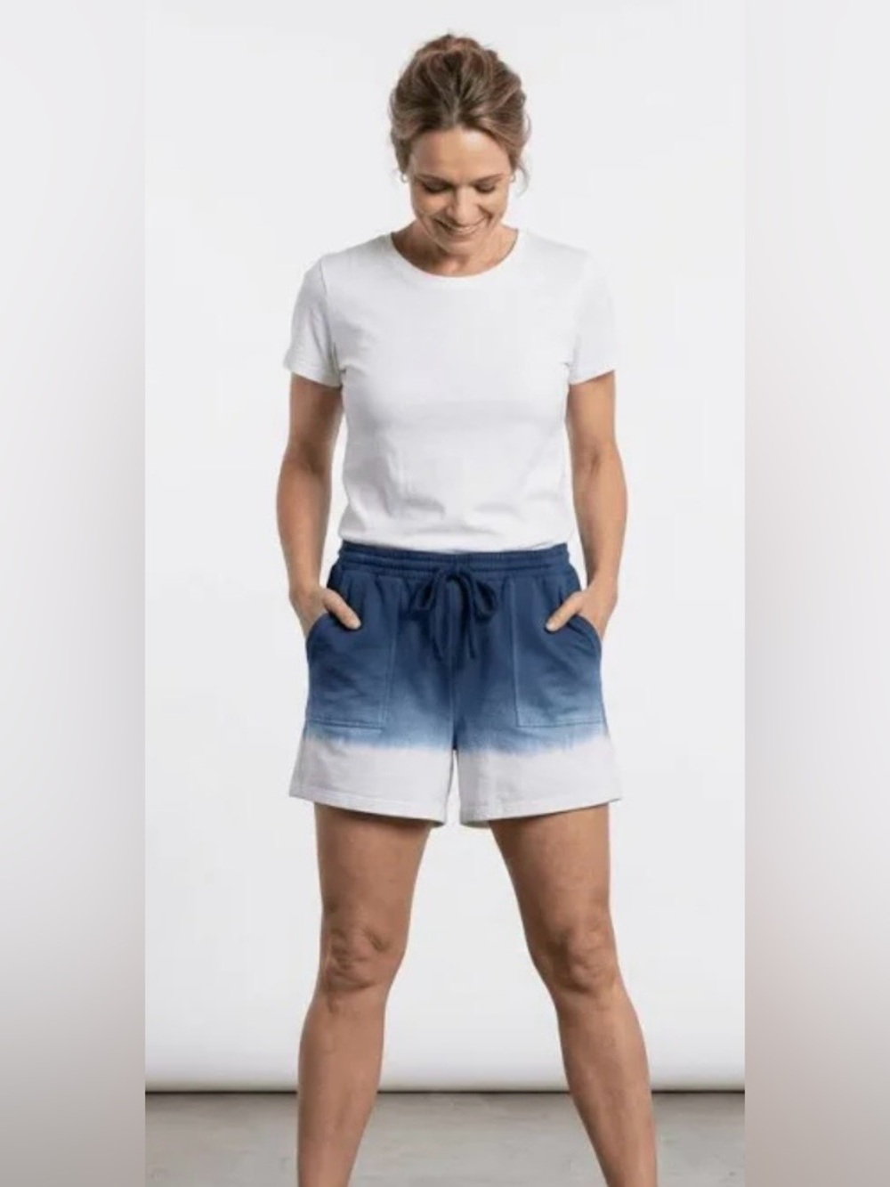Zenana Outfitters NWT French Dip Dye Drawstring Navy Ombre Shorts, Size S